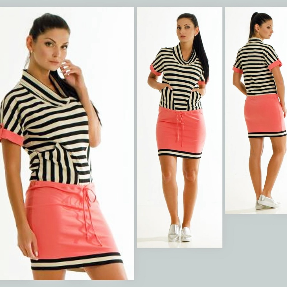 STRIPED DRESS POCKETS STRETCH MADE IN EUROPE